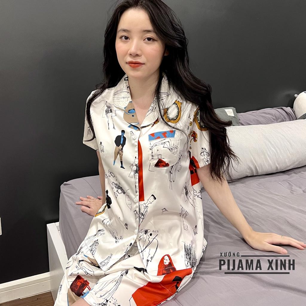 Đồ Bộ Nữ THIẾT KẾ Chất Lụa Latin Cao Cấp Quần Đùi Áo Cộc Họa Tiết Xu Hướng