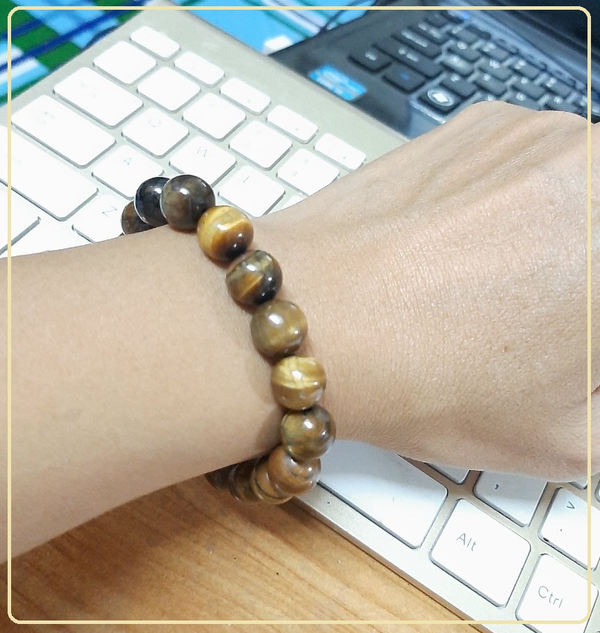 Vòng tay nữ đá mắt hổ tự nhiên, hạt đá 10ly cá tính thời trang, may mắn bình an