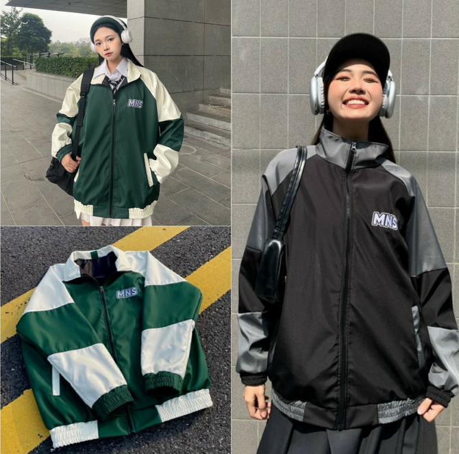 Hình ảnh Áo Khoác Gió Nam Nữ THÊU CHỮ MNS Jacket Chất Vải Dù form unisex form rộng Cực chất