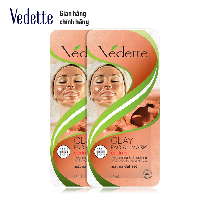 Combo 6 Mặt Nạ Đất Sét Đỏ Sạch Sâu Dịu Nhẹ Vedette Clay Facial Mask Set Cedrus 15mlx6