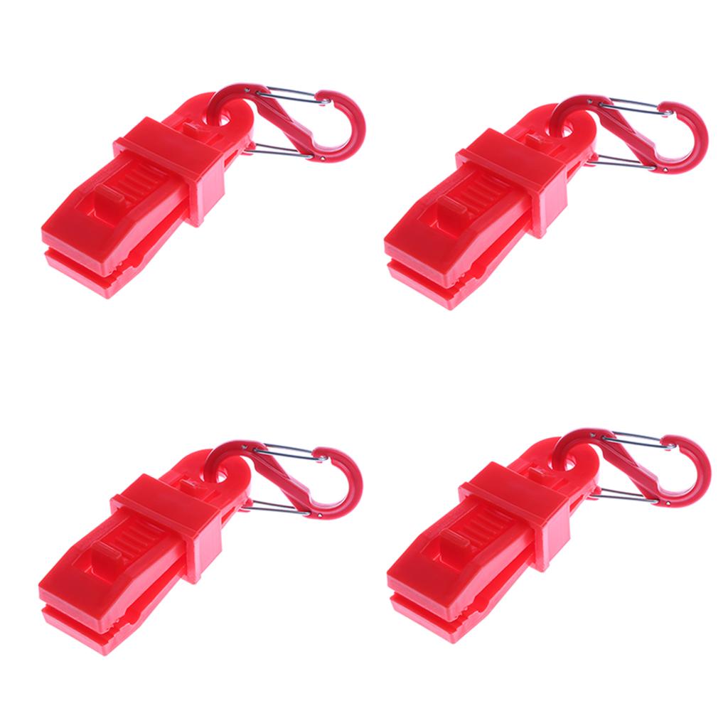 4pcs Clamp Tent Awning Tent Clip With Carabiner Plastic Red