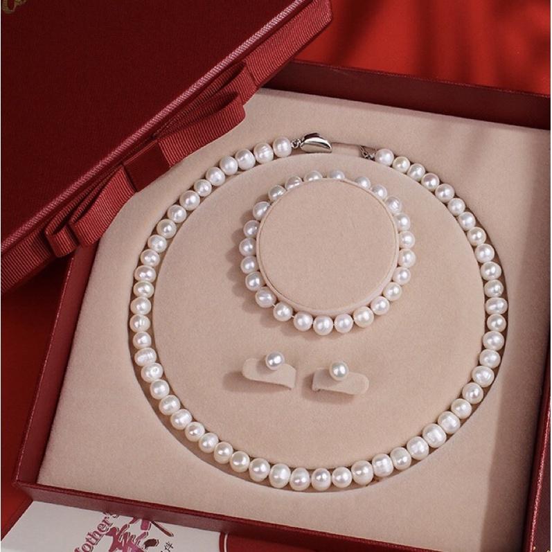 Bộ Trang Sức Chuỗi Hạt Màu Trắng 9 Ly Sang Trọng - Trường Thịnh Ngọc Trai