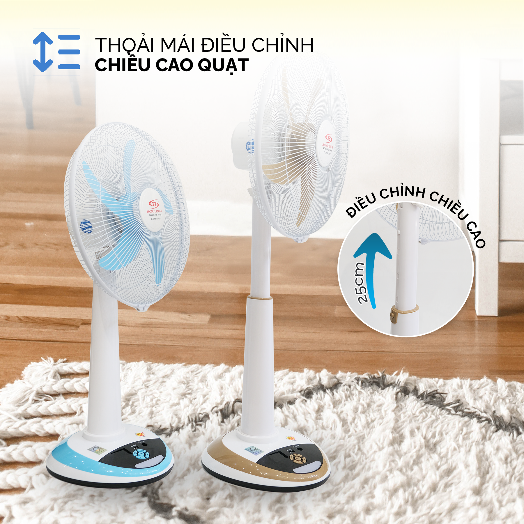 Quạt Sạc Tích Điện 16 Inch Honjianda HJD-FL416H Tích Hợp Đèn LED Và Cổng Sạc USB - Màu Ngẫu Nhiên - Hàng Chính Hãng