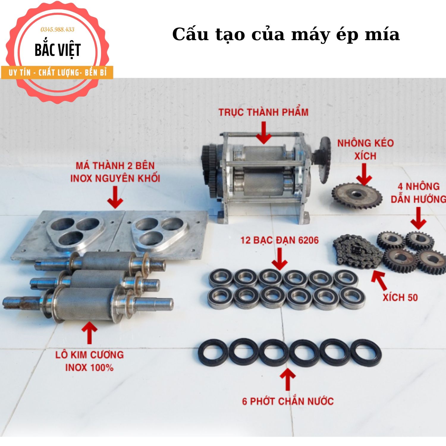 Máy ép nước mía siêu sạch bàn dài 2 cây motor mới Đài Loan , 3 rulo nhám kim cương inox