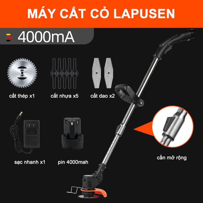 Máy cắt cỏ, tỉa cành cầm tay LAPUSEN pin khủng, động cơ 1800w tặng kèm 8 phụ kiện ( bảo hành 2 năm )-K1775