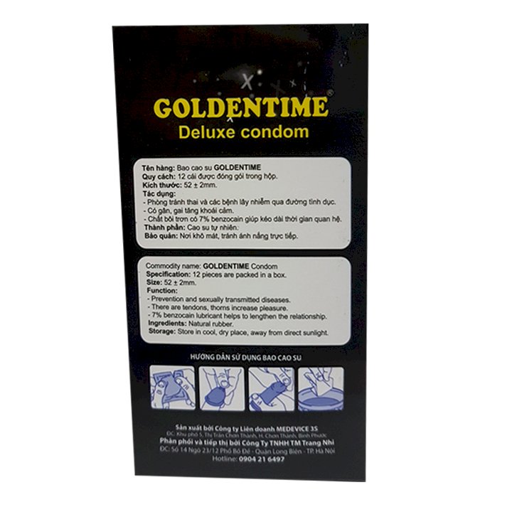 Bao Cao Su Goldentime Longer 3 in 1 (Hộp 12 Cái) Tăng khoái cảm, Kéo dài thời gian, Hàng Chính Hãng 100%