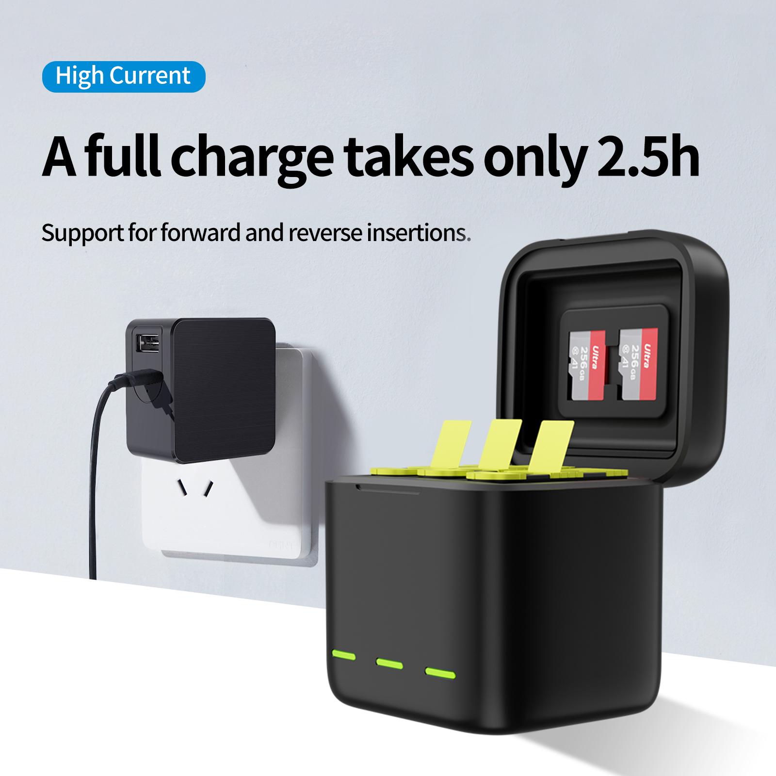 TELESIN Pin 1750 mAh Cho GoPro Hero 11 10 9 Pin 3 Khe Cắm Đèn LED Sạc Thẻ TF Hộp Bảo Quản pin Cho GoPro 9 10 11