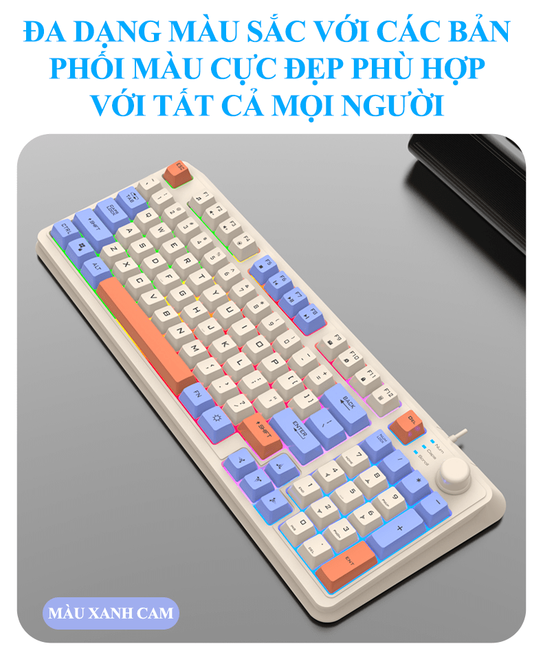 Bàn phím giả cơ chuyên game K82 thiết kế 94 phím nhỏ gọn có đèn led 7 màu kèm theo nút vặn âm lượng tiện lợi - JL