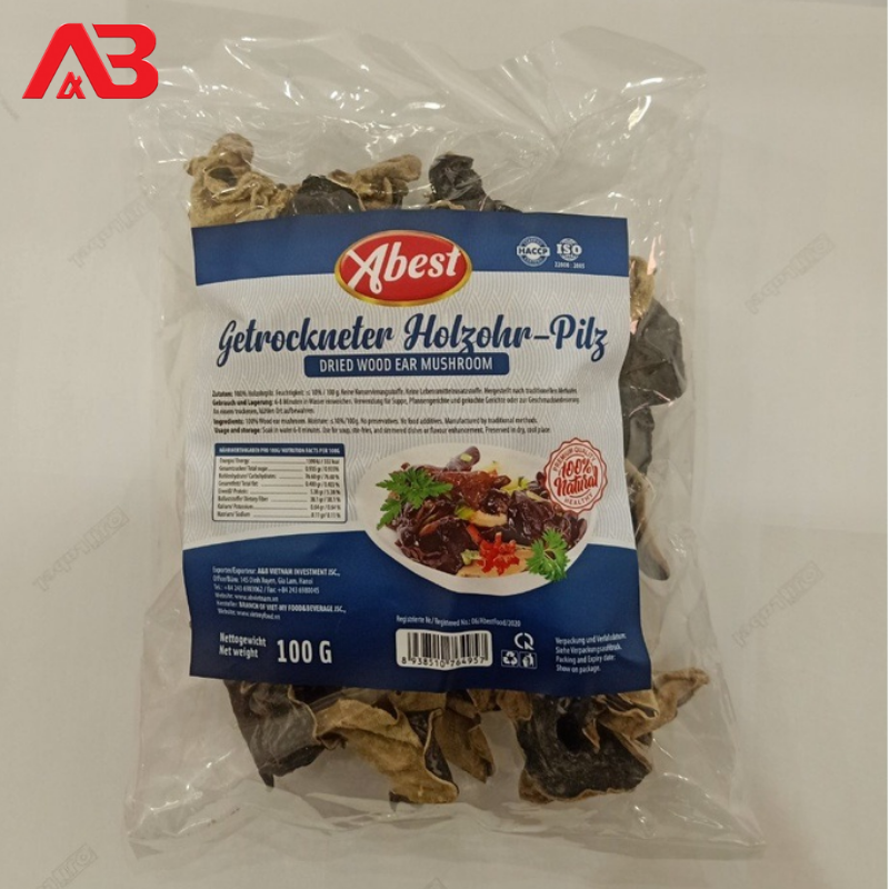 Mộc nhĩ khô (nấm tai mèo) ABEST 100g / gói - 1 thùng 30 gói / 3kg