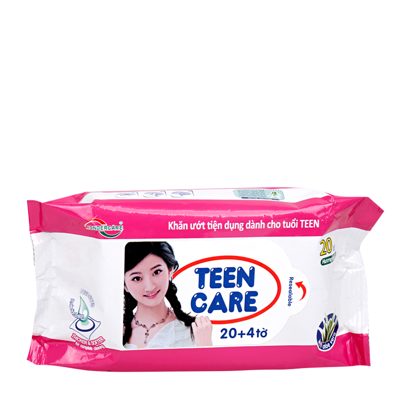 Khăn ướt tiện dụng hương dịu nhẹ màu hồng Teen Care (20 tờ/gói)