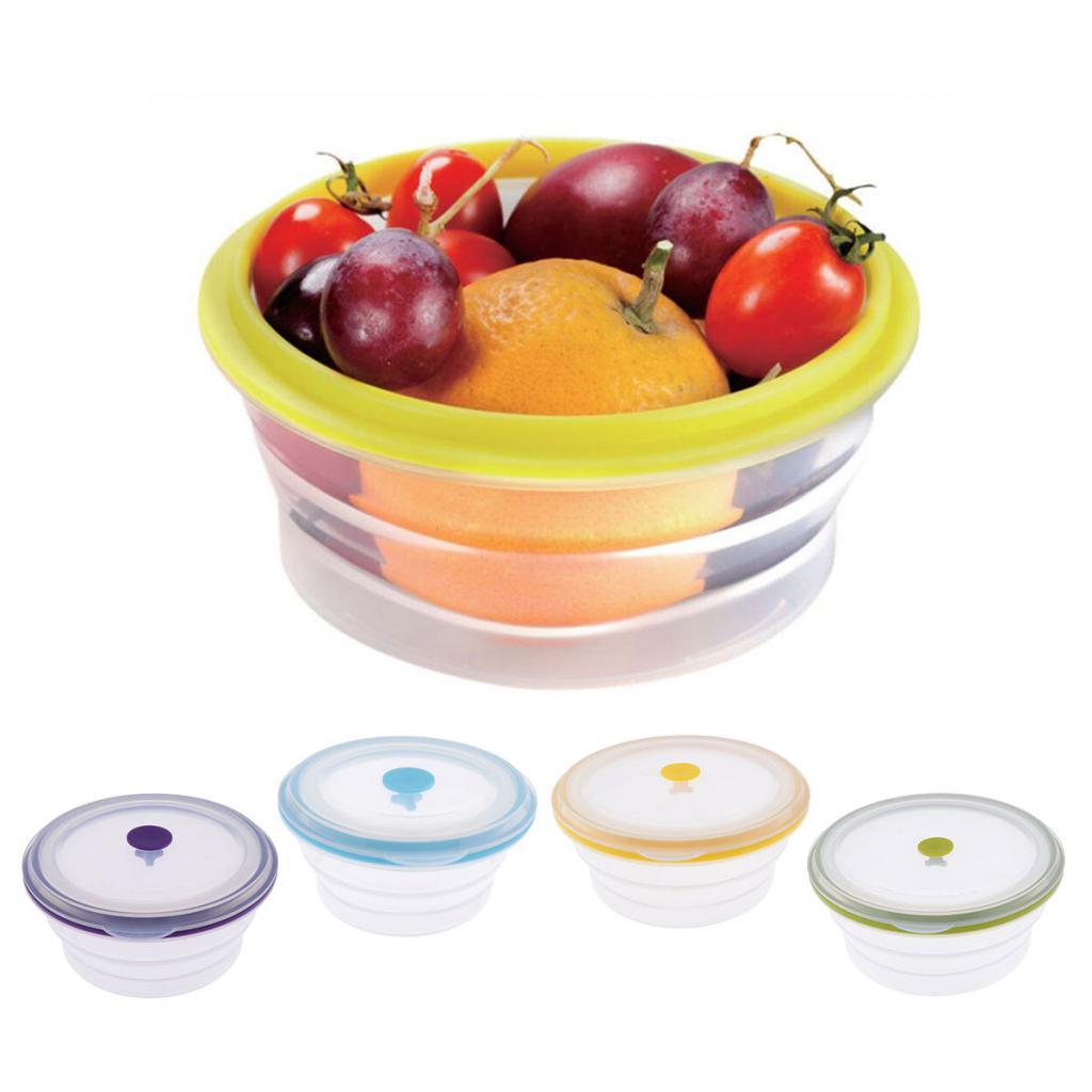 Collapsible Silicone Portable Lunch Bowl Round Folding Box Food Storage Container Organizers