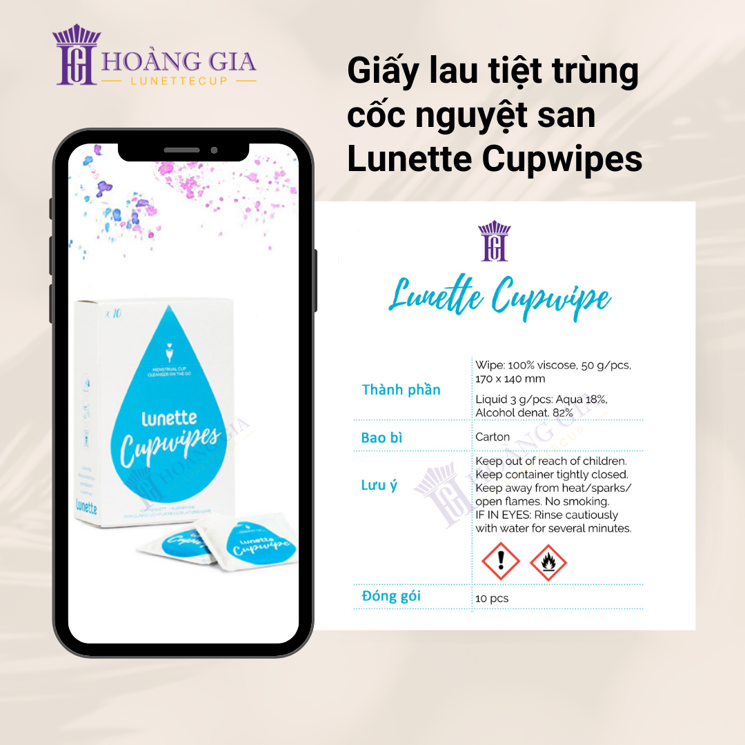 Giấy Lau Tiệt Trùng Cốc Nguyệt San Lunette CupWipes - Hộp 10 Tờ Chứa Cồn Y Tế - Không Cần Nước Tiện Lợi Trong Mọi Hoàn Cảnh Đi Chơi Đi Làm - Sản Xuất Tại Phần Lan - Hàng Chính Hãng - Lunette CupWipes