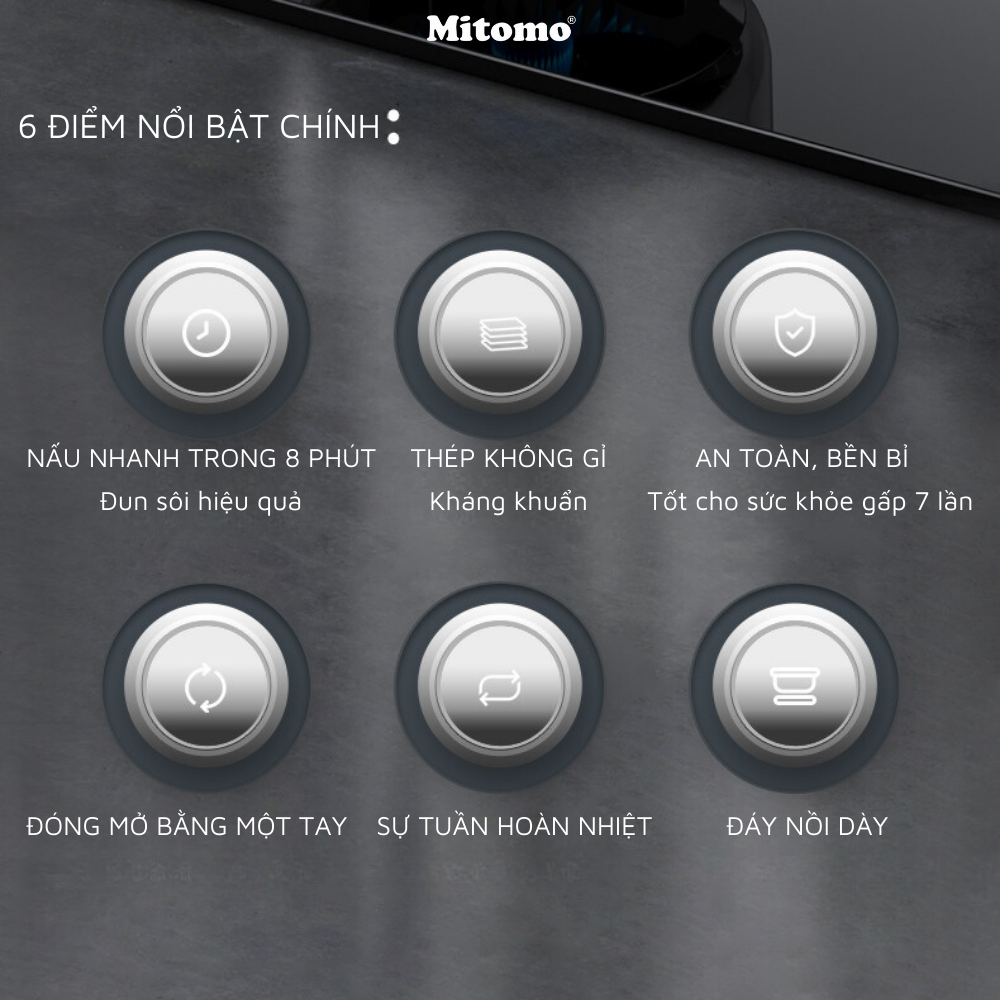 Nồi áp suất inox đáy từ cao cấp Mitomo 304AEU, nấu trên mọi loại bếp - Hàng chính hãng bảo hành 12 tháng