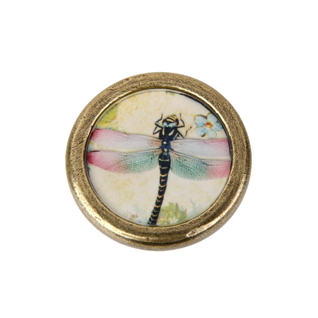 2x Retro Brass Door Knob Drawer Cabinet Cupboard Pulls Dragonfly+Butterfly