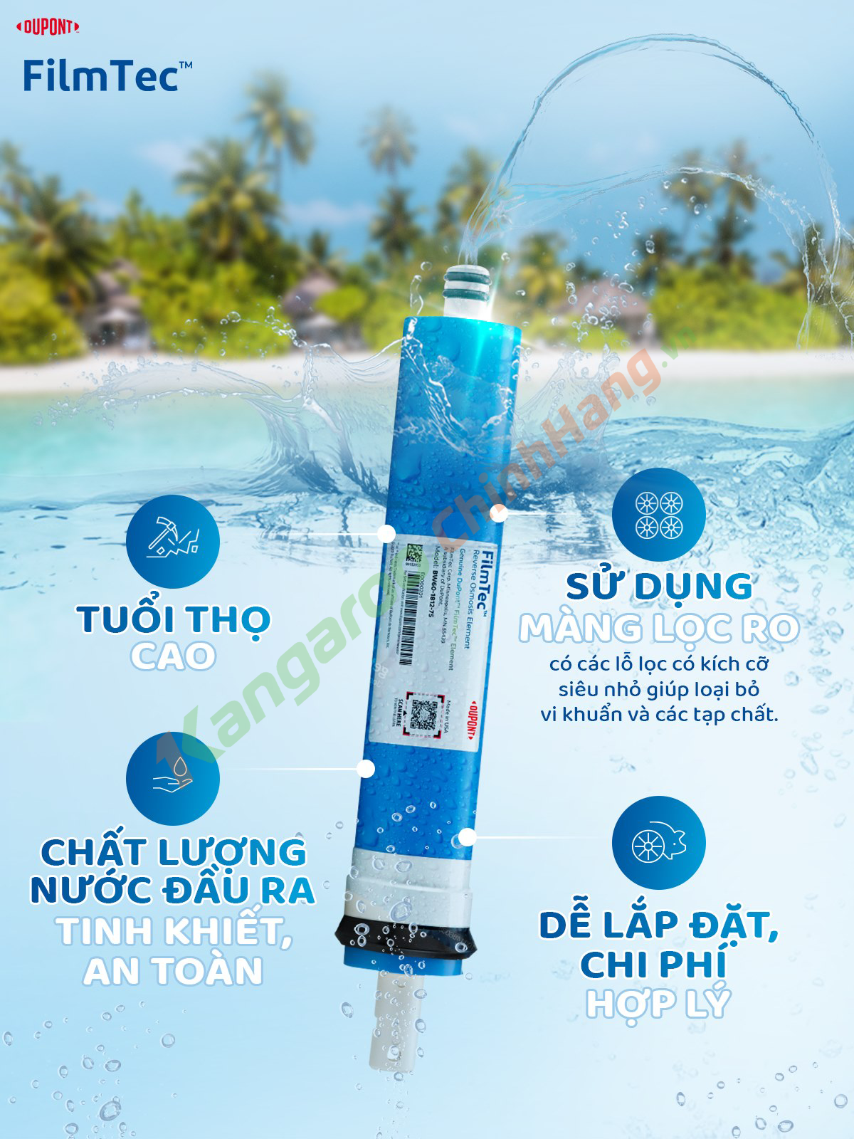 LÕI LỌC NƯỚC KANGAROO SỐ 4 - MÀNG DOW FILMTEC NEW - Hàng Chính Hãng