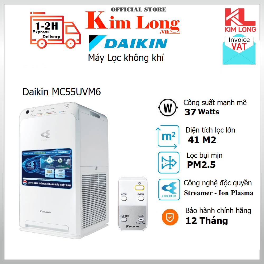 Máy Lọc không khí Daikin MC55UVM6-7 -Diện tích 41m2, Công nghệ Streamer - Hàng chính hãng