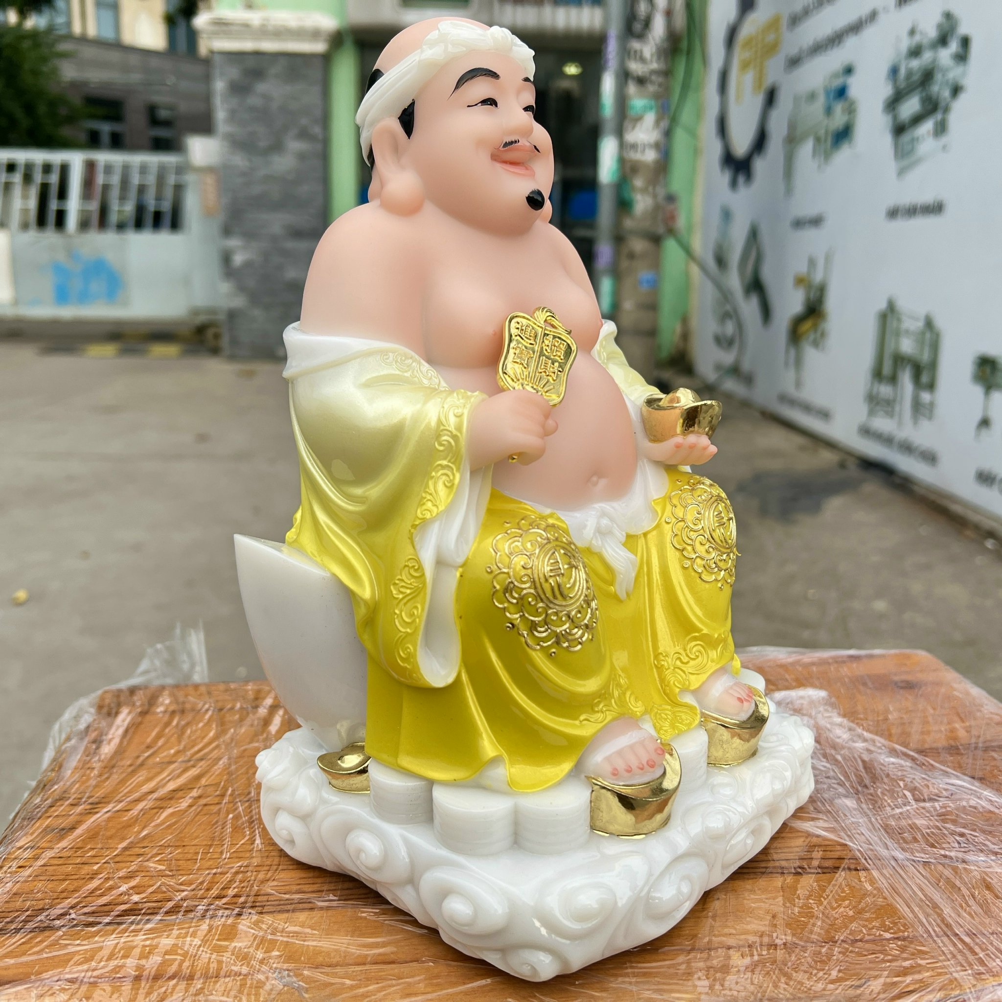 [10inch] Tượng Thần tài Thổ Địa bằng đá nhập khẩu cao cấp cao 25cm – Màu vàng