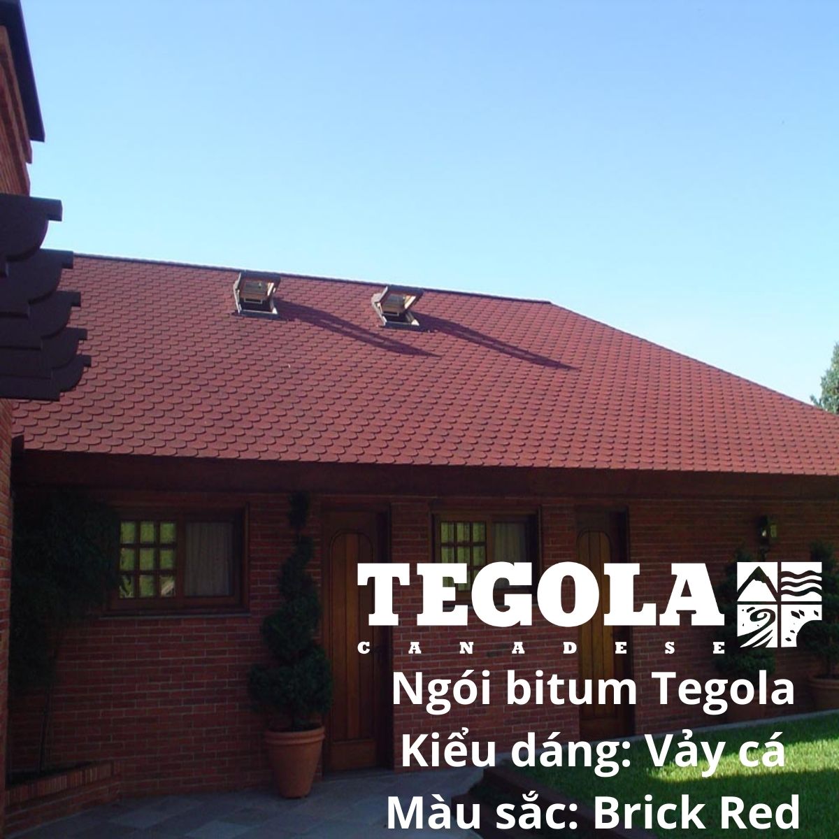 Ngói bitum phủ đá Tegola  - ngói lợp vảy cá màu đỏ Brick Red Italia - chất lượng ngói lợp Châu Âu đóng gói 21tấm/gói phủ 3.05m2 mái