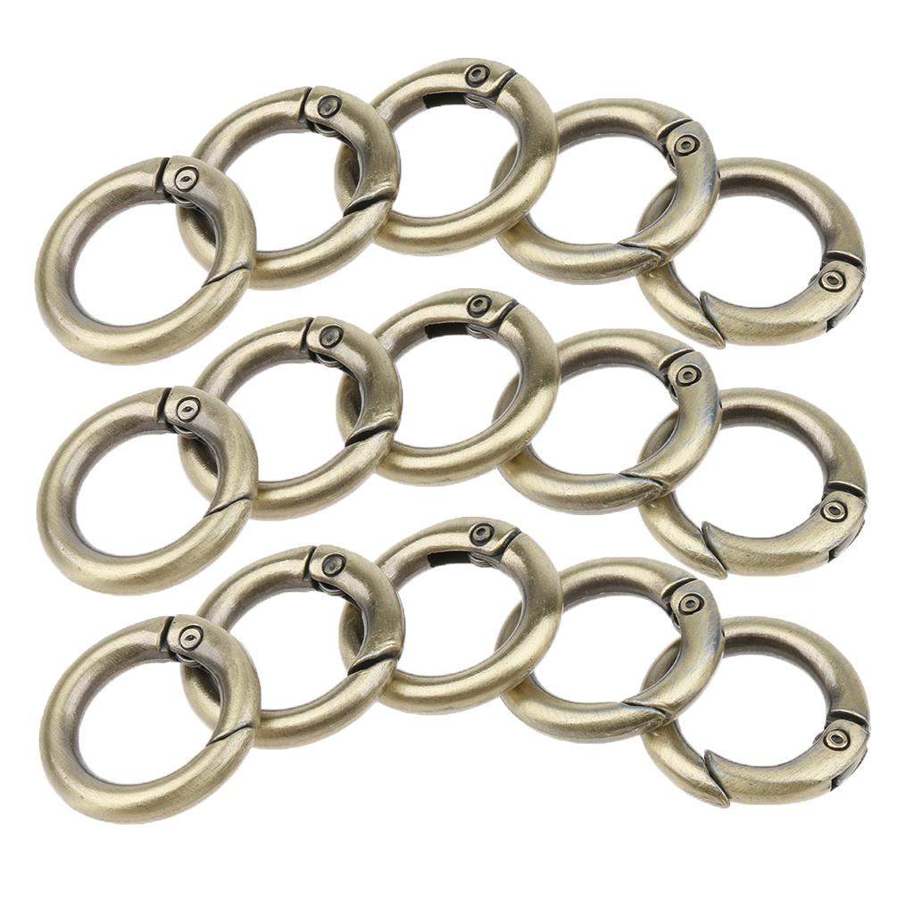 15pcs Zinc Alloy Round Carabiners Spring Buckles Snap Hook Keychain