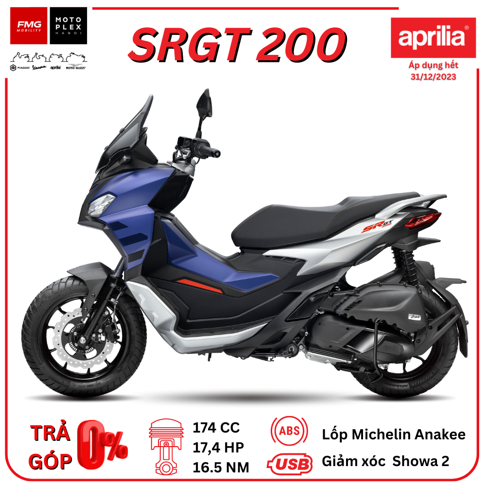 Aprilia SRGT 200 - Xe ga đa địa hình 174cc | Thương hiệu Aprilia của Ý thuộc tập đoàn Piaggio Việt Nam