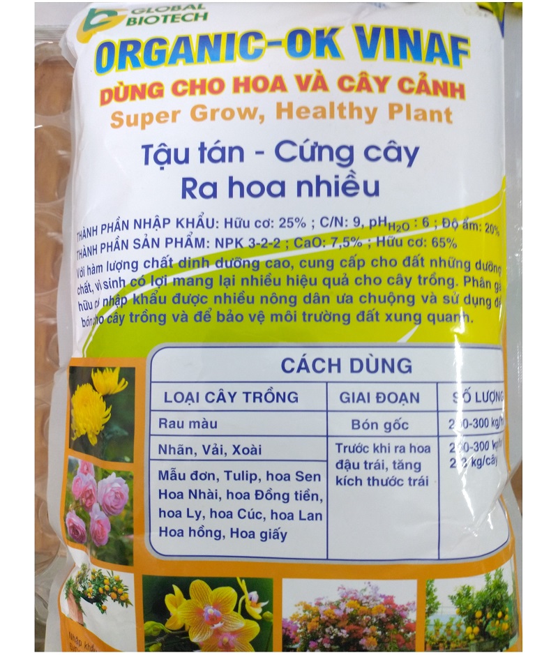 ORGANIC-OK VINAF DÙNG CHO HOA VÀ CÂY CẢNH super grow, healthy plant tậu tán - cứng cây - ra hoa nhiều khối lượng tịnh 1kg