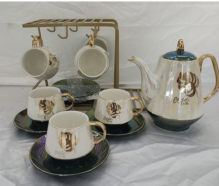 BỘ ẤM CHÉN PHA TRÀ CÓ GIÁ TREO CỐC KIM LOẠI, ĐIA KÊ TÁCH - VD55