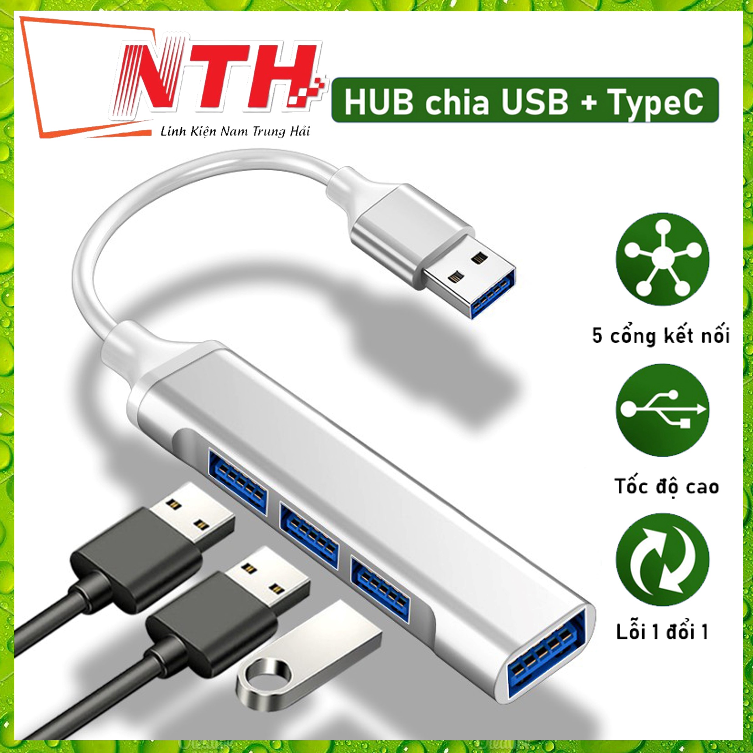 Bộ Chia Cổng Hub USB 4 Port 3.0 Chất Liệu Vỏ Nhôm Tốc Độ Truyền Tải Dữ Liệu Cao Hỗ Trợ Đa Nền Tảng