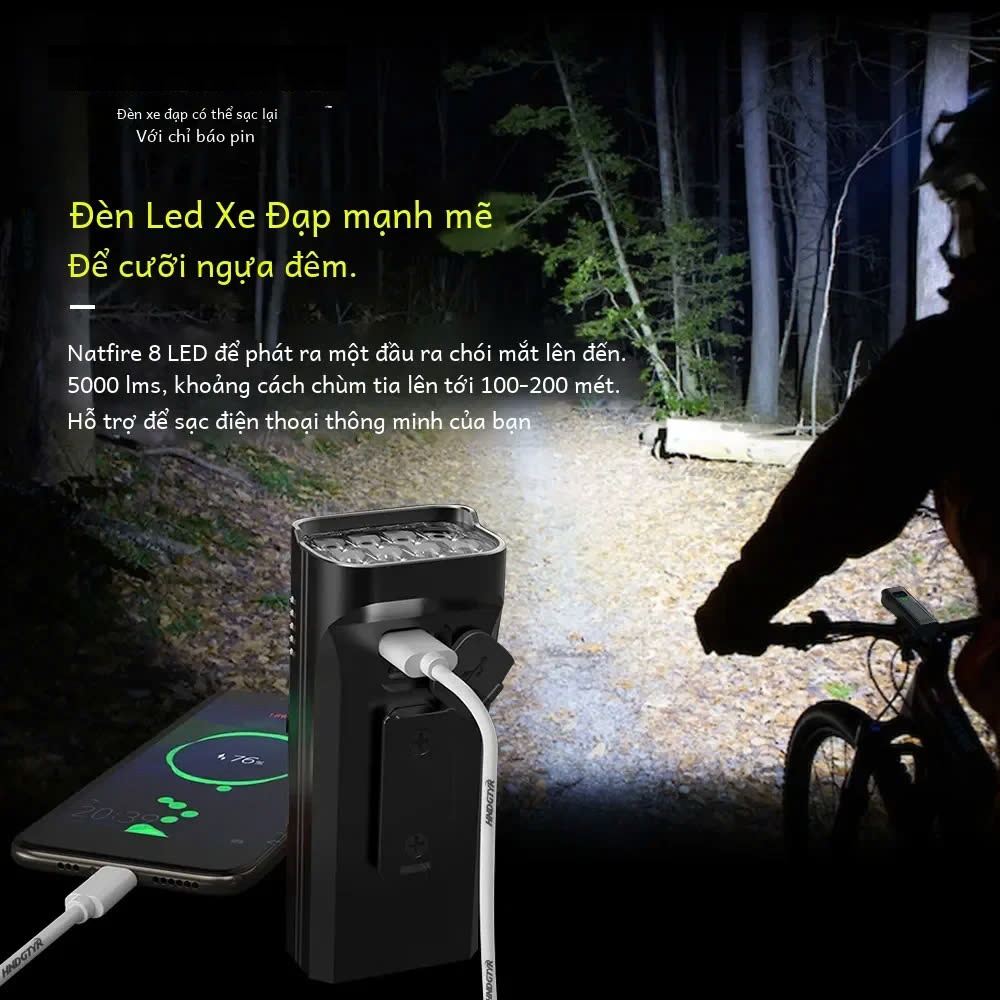 Đèn Pha Xe Đạp Vỏ Nhôm GTR60 2000LM Pin 10000mAh IPX5 MH Hiển Thị OLED Nhôm Nguyên Khối Siêu Sáng Siêu Bền Bỉ