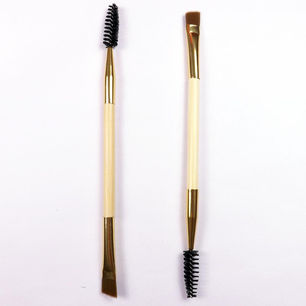 2x BAMBOO Angled Double End Eyebrow Eyelash Brush Mascara Wand Makeup Comb