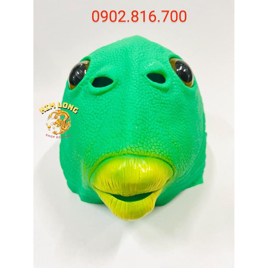 Mặt nạ da trùm đầu quái vật đầu cá xanh lá - mặt nạ ếch xanh lá bằng nhựa Silicon hóa trang Halloween