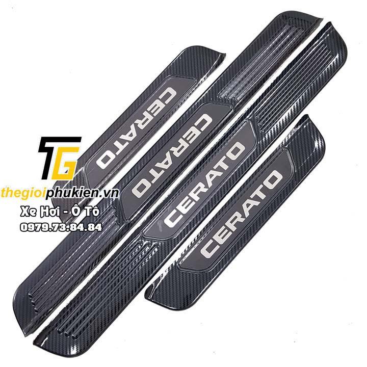COMBO Nẹp bước chân và ốp chống trầy cốp Kia Cerato 2019-2021 vân Carbon
