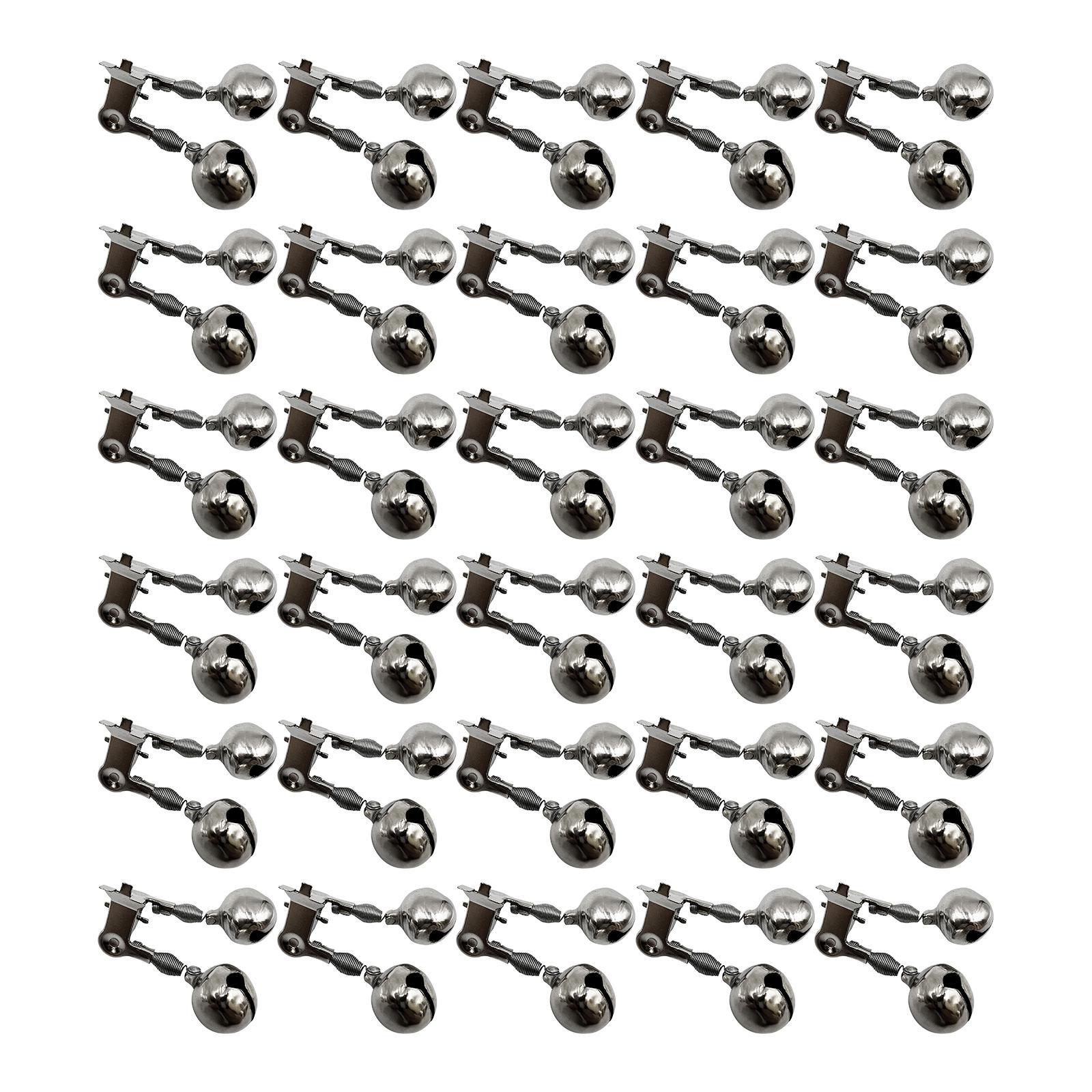 30x Fishing Rod Bell Dual Bells Iron Tackle Practical Indicator Loud Sound Fishing Rod Alarm Clip with Light Clip for Fishing Supplies