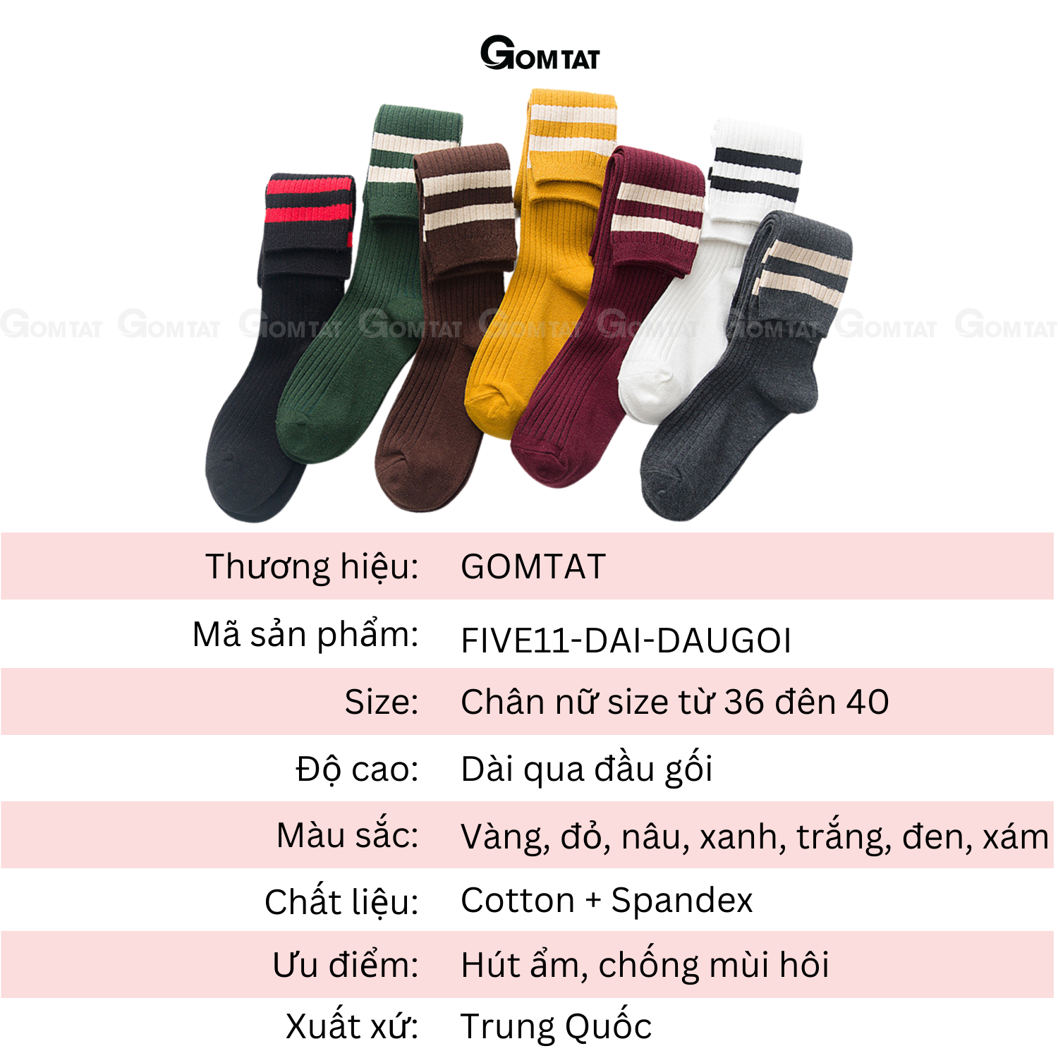 Tất Dài Qua Gối Nữ GOMTAT Thời Trang Hàn Quốc Mẫu 2 Sọc Ngang - FIVE11-DAI-DAUGOI