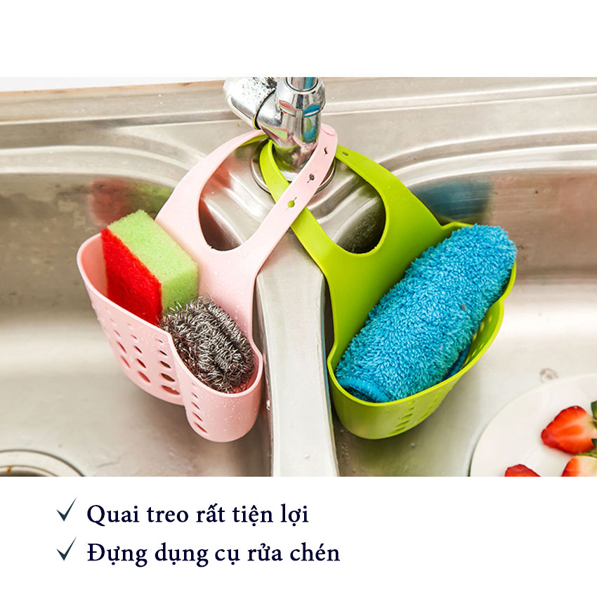 Giỏ đựng đồ rửa chén bát đa năng NASI bằng nhựa dẻo bền chắc có quai treo để ở bồn rửa chén hoặc treo móc trên tường