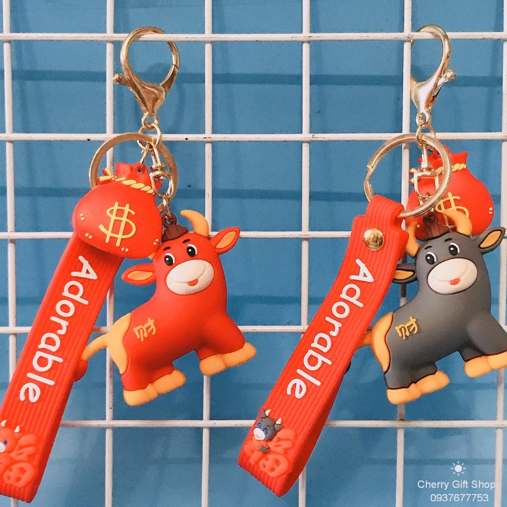 Móc Khóa Con Trâu Tết Tân Sửu Siêu Đáng Yêu Kèm Dây Strap Ảnh Thật Shop Chụp
