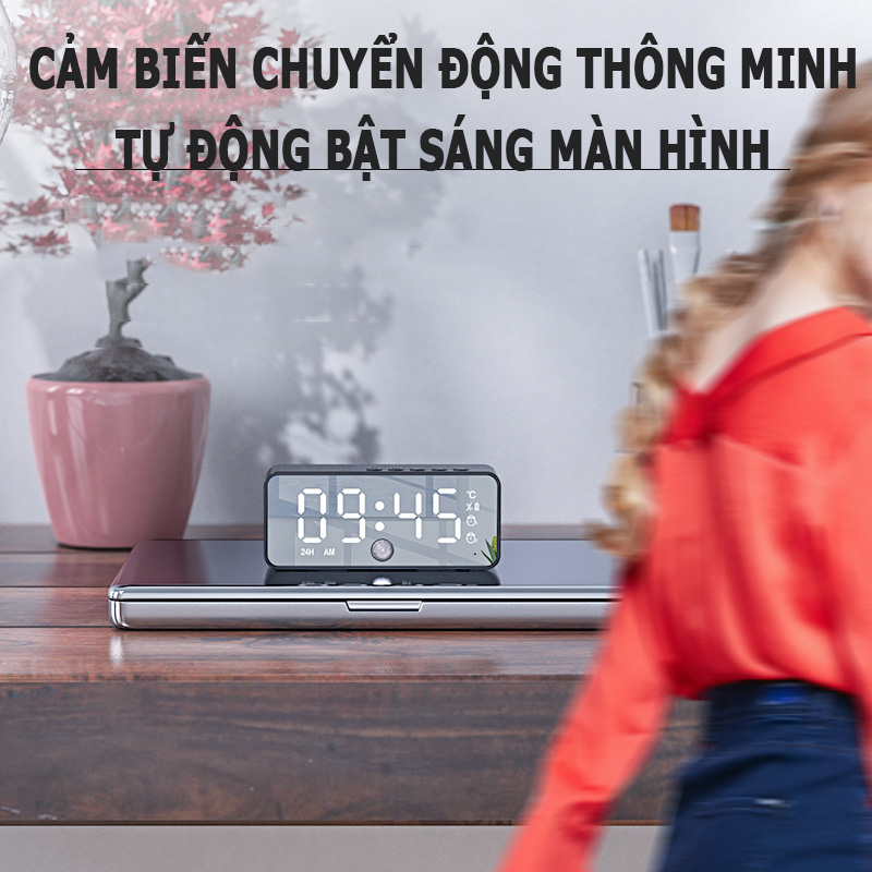 Đồng Hồ Để Bàn Đa Chức Năng, Cảm Biến Thông Minh Tự Động Bật Tắt Màn Hình, Mặt Gương Led - Hàng Nhập Khẩu