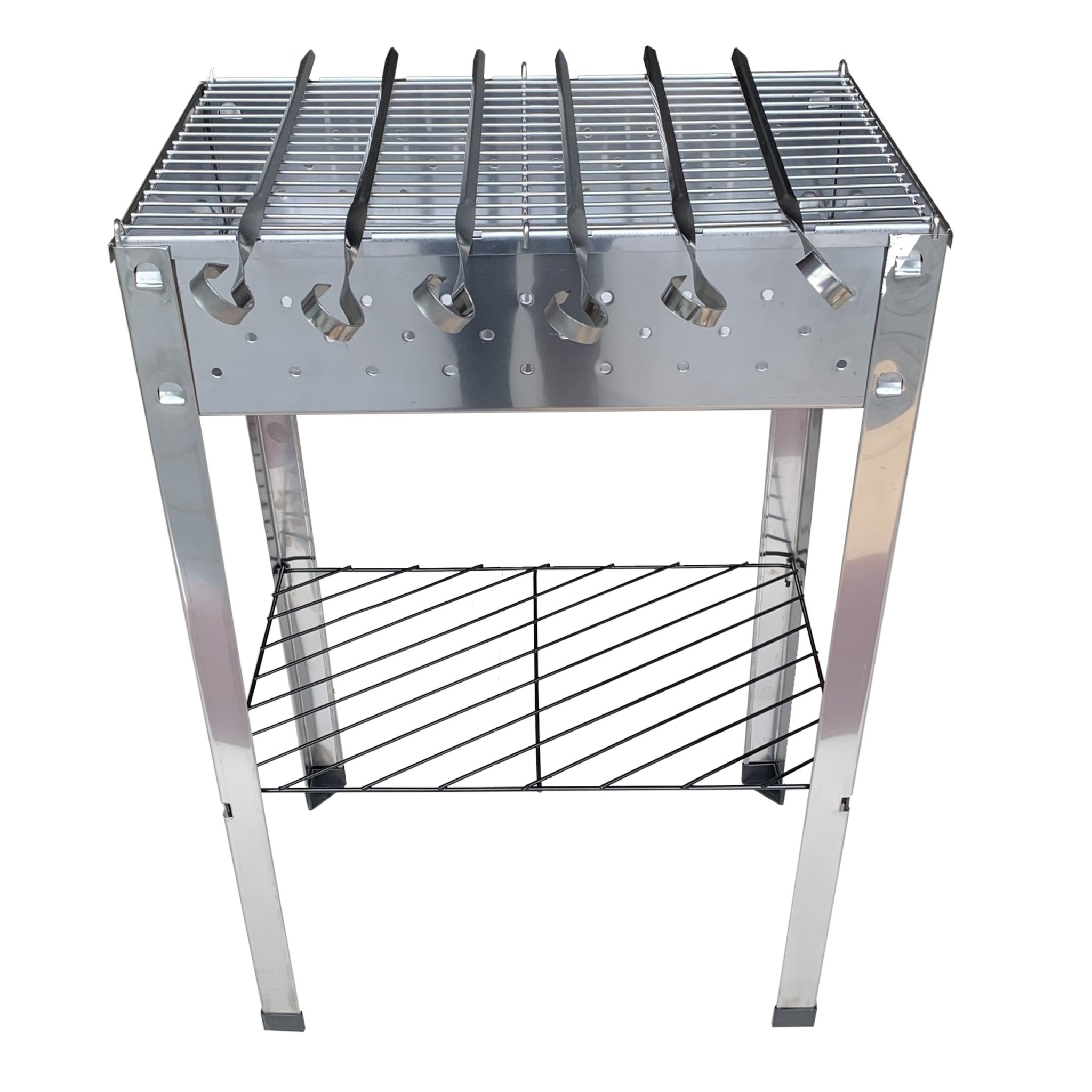 Lò nướng inox, lò nướng bbq, Bếp nướng than hoa inox hình chữ nhật du lịch, cắm trại Schaschlik grill