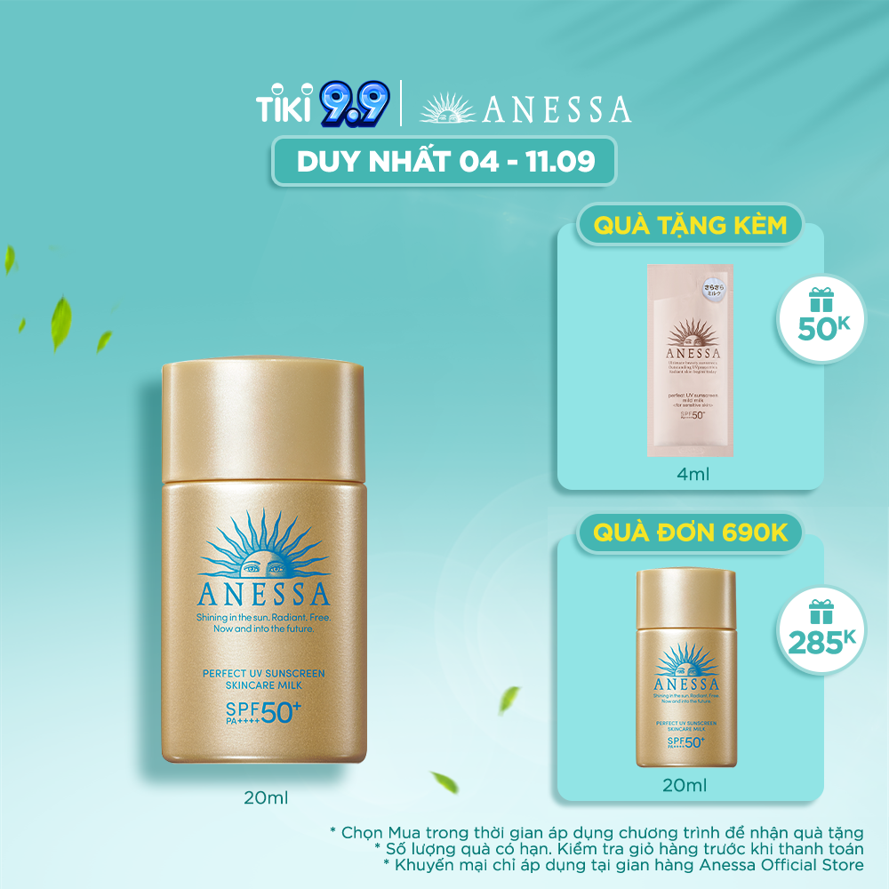 Kem chống nắng dạng sữa dưỡng da kiềm dầu bảo vệ hoàn hảo Anessa Perfect UV Sunscreen Skincare Milk SPF 50+ PA++++ 20ml