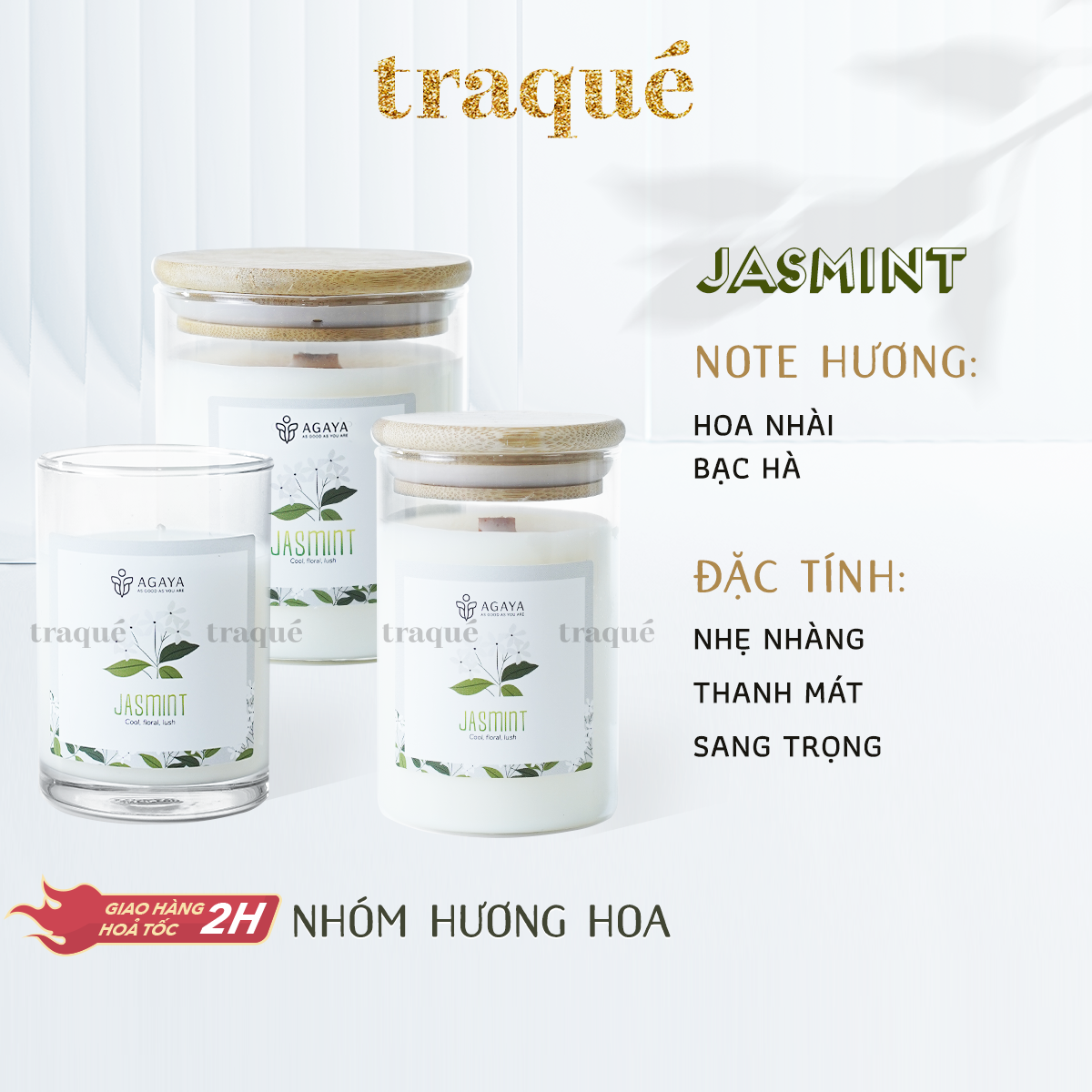 Nến thơm tinh dầu cao cấp không khói an toàn Candle Cup - JASMINT/HOA NHÀI - M - 200G (CÓ NẮP)