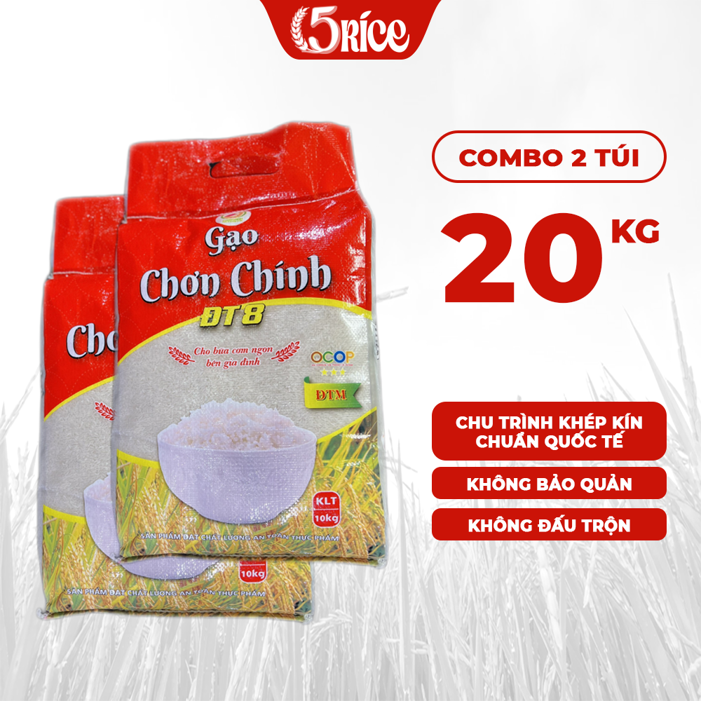 Gạo Đài thơm 8 Chơn Chính - Túi 20kg - Gạo thơm dẻo, đậm vị 5RICE