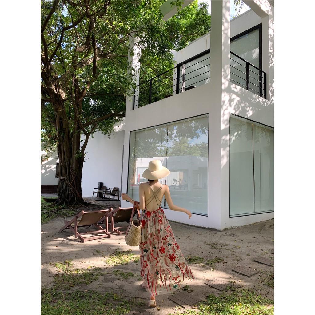 ĐẦM MAXI HỞ LƯNG HOA THÊU NỔI HÀNG QUẢNG CHÂU LOẠI ĐẸP