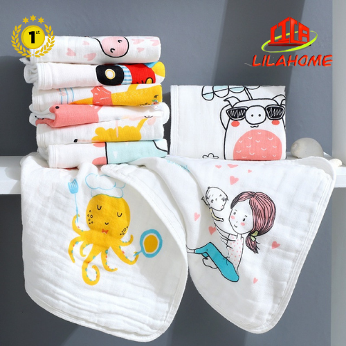 Combo 5 Khăn Sữa Sợi Bông Cotton Mềm Mại Cho Da Em Bé 30*30cm - Hàng Chính Hãng
