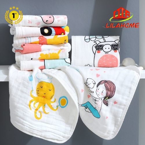 Combo 5 Khăn Sữa Sợi Bông Cotton Mềm Mại Cho Da Em Bé 30*30cm - Hàng Chính Hãng (Giao Mẫu Và Màu Ngẫu Nhiên)