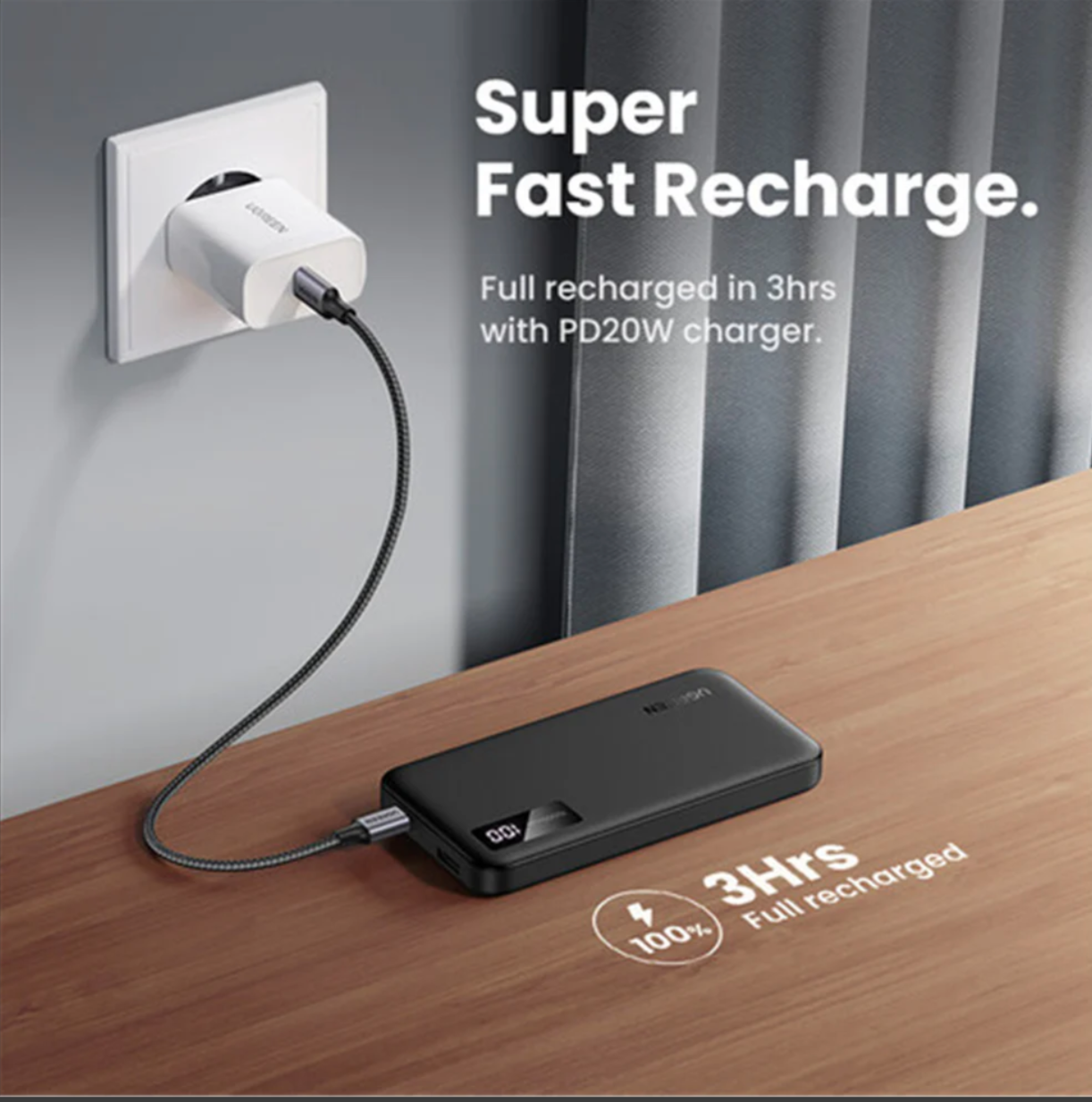 Pin sạc dự phòng dùng cho điện thoại 10000mAh Li-ion 2 cổng đầu ra Ugreen 25742 màu đen - Hàng chính hãng