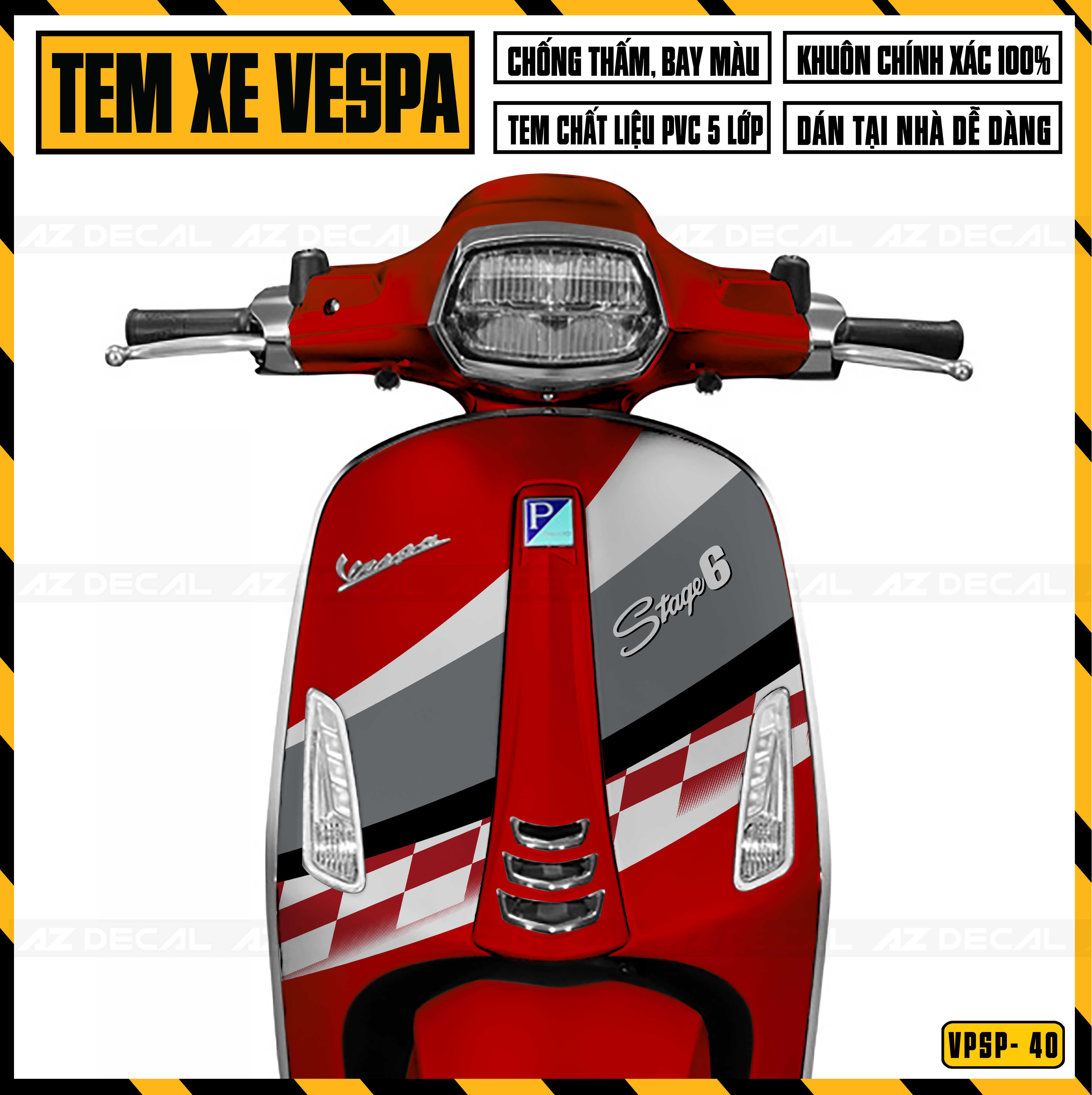 Tem Chế Dán Xe Vespa Sprint / Primavera Mẫu Stage 6 | VP40 | Decal Rời Dán Vespa Đẹp, Chống Nước, Chống Bong Tróc