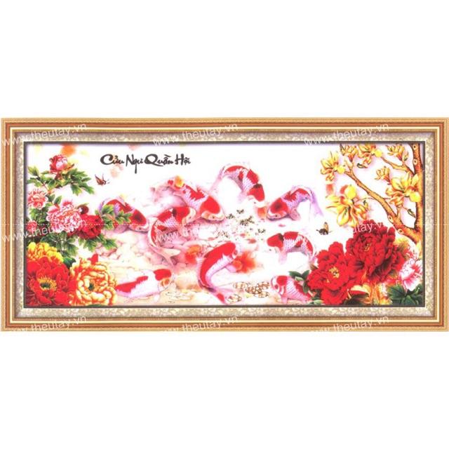 Tranh đính đá Kim Cương đa sắc-Cửu Ngư Quần Đội&gt;chưa đính (115x50cm)