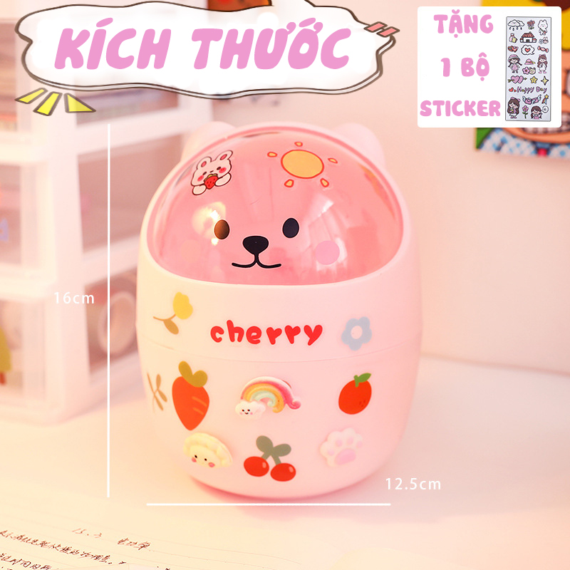 Hộp Đựng Bút Xinh Xắn Nắp Hình Gấu Cute, Thùng Rác Mini Trang Trí Decor, Tặng bộ sticker đi kèm