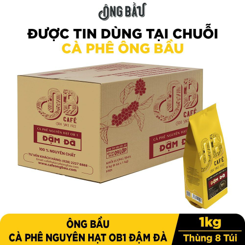 Thùng 8 Túi Ông Bầu Cà Phê Nguyên Hạt OB1 Đậm Đà 1kg/Túi