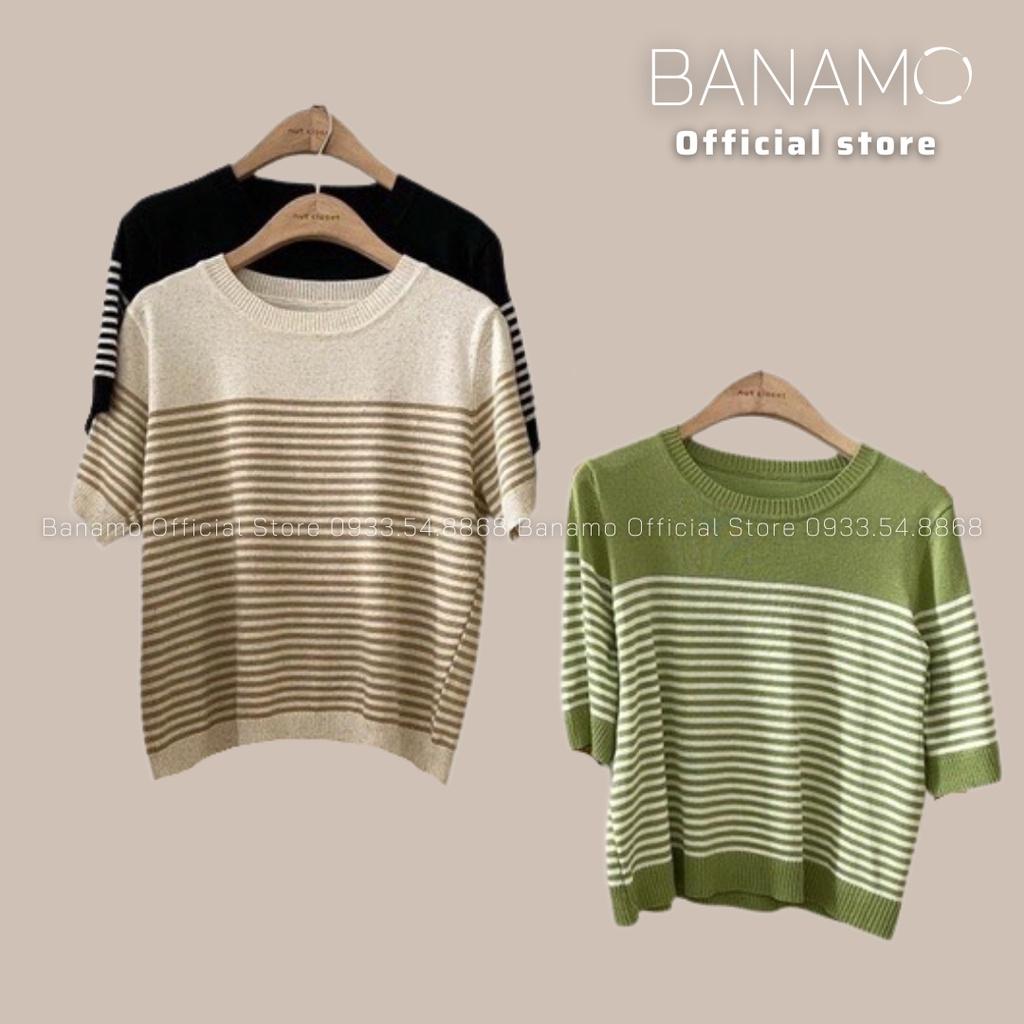 Áo Len mongtoghi kẻ ngang cộc Tay nhiều Màu hàng thiết kế siêu đẹp thời trang Banamo Fashion áo len kẻ nhiều màu 3418