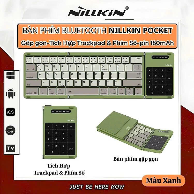 Bàn phím gấp gọn di động không dây bluetooth V5.2 tích hợp trackpad &amp; phím số hiệu Nillkin Cube Pocket - Nhỏ gọn, mỏng nhẹ, phím tắt thông minh, hỗ trợ Androids &amp; iOS, gõ thoải mái cho iPad cho iPhone, máy tính bảng, cho macbook, laptop - hàng nhập khẩu